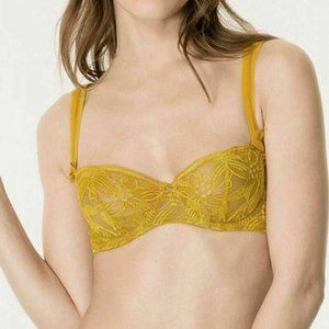 LOU AMBRE Yellow Women's Ikebana Floral Underwired Demi Cup Bra Size 34C…